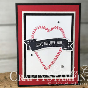 Sure Do Love You Valentines Black & Red | Stampin Up Demonstrator Linda Cullen | Crafty Stampin’ | Purchase your Stampin’ Up Supplies | Sure Do Love You Stamp Set | Lots to Love Box Framelits | Myths & Magic Glimmer Paper