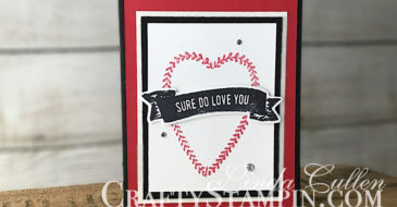 Sure Do Love You Valentines Black & Red | Stampin Up Demonstrator Linda Cullen | Crafty Stampin’ | Purchase your Stampin’ Up Supplies | Sure Do Love You Stamp Set | Lots to Love Box Framelits | Myths & Magic Glimmer Paper