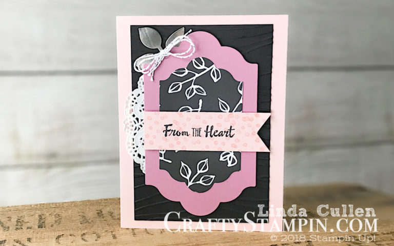 Petal Palette From the Heart | Stampin Up Demonstrator Linda Cullen | Crafty Stampin’ | Purchase your Stampin’ Up Supplies | Petal Palette Stamp Set | Lots of Labels Framelits | Petal Passion Designer Series Paper | Leaf Punch
