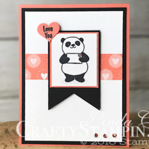 Party Pandas Love You | Stampin Up Demonstrator Linda Cullen | Crafty Stampin’ | Purchase your Stampin’ Up Supplies | Party Pandas Stamp Set | Sweet & Sassy Framelits | Bubble & Fizz Designer Series Paper | Rhinestone Basic