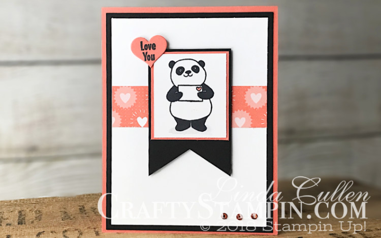 Party Pandas Love You | Stampin Up Demonstrator Linda Cullen | Crafty Stampin’ | Purchase your Stampin’ Up Supplies | Party Pandas Stamp Set | Sweet & Sassy Framelits | Bubble & Fizz Designer Series Paper | Rhinestone Basic