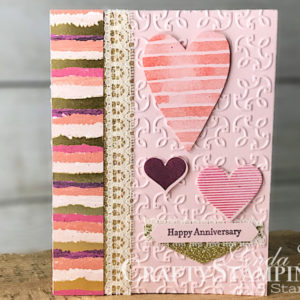 Sure Do Love You Happy Anniversary | Stampin Up Demonstrator Linda Cullen | Crafty Stampin’ | Purchase your Stampin’ Up Supplies | Heart Happiness Stamp Set | Teeny Tiny Wishes Stamp Sets | Painted withLove Specialty Designer Series Paper | Lots to Love Box Frameltis | Tailored Tag Punch