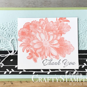 Heartfelt Blooms Thank You | Stampin Up Demonstrator Linda Cullen | Crafty Stampin’ | Purchase your Stampin’ Up Supplies | Heartfelt Blooms Stamp Set | Petal Pair Embossing Folder | Petal Passion Designer Series Paper | Whisper White Baker’s Twine