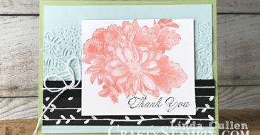 Heartfelt Blooms Thank You | Stampin Up Demonstrator Linda Cullen | Crafty Stampin’ | Purchase your Stampin’ Up Supplies | Heartfelt Blooms Stamp Set | Petal Pair Embossing Folder | Petal Passion Designer Series Paper | Whisper White Baker’s Twine