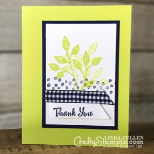 Petal Palette Lemon Lime & Navy Thank You | Stampin Up Demonstrator Linda Cullen | Crafty Stampin’ | Purchase your Stampin’ Up Supplies | Petal Palette Stamp Set | Night of Navy Gingham Ribbon