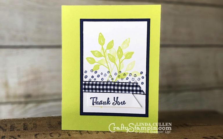 Petal Palette Lemon Lime & Navy Thank You | Stampin Up Demonstrator Linda Cullen | Crafty Stampin’ | Purchase your Stampin’ Up Supplies | Petal Palette Stamp Set | Night of Navy Gingham Ribbon