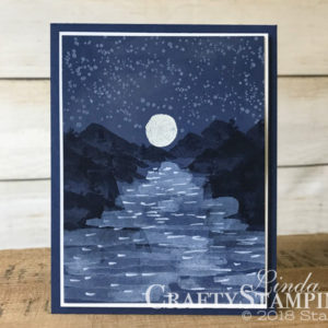 Waterfront Nighttime | Spring Sampler | Stampin Up Demonstrator Linda Cullen | Crafty Stampin’ | Purchase your Stampin’ Up Supplies | Waterfront Stamp Set | Whisper White Craft Ink | White Stampin’ Embossing Powder