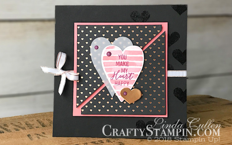 Coffee & Crafts Class: January 2018 Paper Pumpkin Alternative | Stampin Up Demonstrator Linda Cullen | Crafty Stampin’ | Purchase your Stampin’ Up Supplies | Paper Pumpkin Paper Craft Kit | Heart Happiness Stamp Set | Lots to Love Box Framelits Dies | Copper Foil Sheets