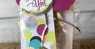 Thank You Package | Spring Sampler | Stampin Up Demonstrator Linda Cullen | Crafty Stampin’ | Purchase your Stampin’ Up Supplies | Label Me Pretty Stamp Set | One Big Meaning Stamp Set | Lots of Labels Thinlits | Picture Perfect Perfect Party Designer Series Paper | Starburst Punch