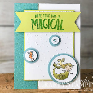 Coffee & Crafts Class: Magical Day Mermaid | Stampin Up Demonstrator Linda Cullen | Crafty Stampin’ | Purchase your Stampin’ Up Supplies | Magical Day Stamp Set | Myths & Magic Designer Series Paper | Stampin Blends Alcohol Markers | Softly Falling Embossing Folder