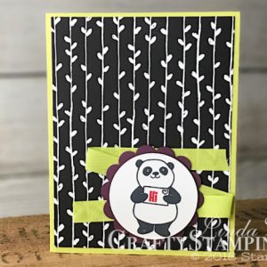 Party Pandas Petal Passion | Stampin Up Demonstrator Linda Cullen | Crafty Stampin’ | Purchase your Stampin’ Up Supplies | Party Pandas Stamp Set | Layering Circles Framelits Dies | Petal Passion Designer Series Paper | Lemon Lime Twist 1/2 Finely Woven Ribbon