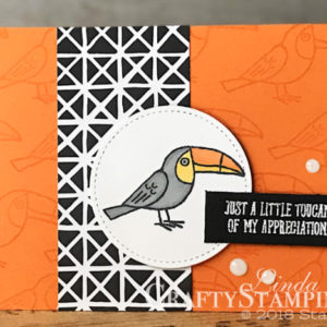 Bird Banter - Toucan of Appreciation | Stampin Up Demonstrator Linda Cullen | Crafty Stampin’ | Purchase your Stampin’ Up Supplies | Bird Banter Stamp Set | Petal Passion Designer Series Paper | Stitched Shapes Framelits Dies | Stitched Shapes Framelits Dies | Stampin Blends Markers