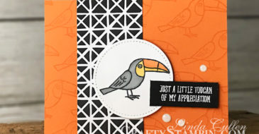 Bird Banter - Toucan of Appreciation | Stampin Up Demonstrator Linda Cullen | Crafty Stampin’ | Purchase your Stampin’ Up Supplies | Bird Banter Stamp Set | Petal Passion Designer Series Paper | Stitched Shapes Framelits Dies | Stitched Shapes Framelits Dies | Stampin Blends Markers