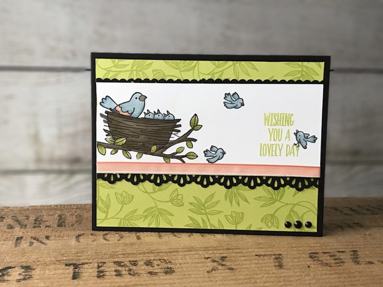 Flying Home Wishing You a Lovely Day | Stampin Up Demonstrator Linda Cullen | Crafty Stampin’ | Purchase your Stampin’ Up Supplies | Flying Home Stamp Set | Lovely Wishes Stamp Set | Stampin Blends Markers | Calypso Coral 1/4” Ombre Ribbon