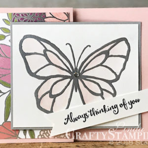 Beautiful Day Z-fold | Stampin Up Demonstrator Linda Cullen | Crafty Stampin’ | Purchase your Stampin’ Up Supplies | Beautiful Day Stamp Set | Sweet Soiree Specialty Designer Series Paper | Stampin Blends Markers | Rhinestones Basic Jewels