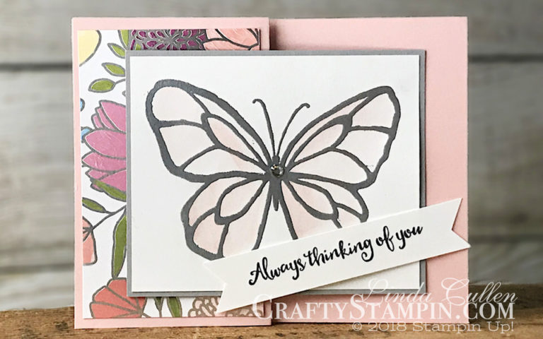 Beautiful Day Z-fold | Stampin Up Demonstrator Linda Cullen | Crafty Stampin’ | Purchase your Stampin’ Up Supplies | Beautiful Day Stamp Set | Sweet Soiree Specialty Designer Series Paper | Stampin Blends Markers | Rhinestones Basic Jewels