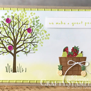 Fruit Basket with Sheltering Tree | Stampin Up Demonstrator Linda Cullen | Crafty Stampin’ | Purchase your Stampin’ Up Supplies | Fruit Basket Stamp Set | Sheltering Tree Stamp Set | Wood Textures Designer Series Paper | Itty Bitty Fruit Punch Pack | Simple Stripes Textured Impression Embossing Folder
