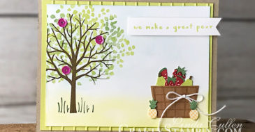 Fruit Basket with Sheltering Tree | Stampin Up Demonstrator Linda Cullen | Crafty Stampin’ | Purchase your Stampin’ Up Supplies | Fruit Basket Stamp Set | Sheltering Tree Stamp Set | Wood Textures Designer Series Paper | Itty Bitty Fruit Punch Pack | Simple Stripes Textured Impression Embossing Folder