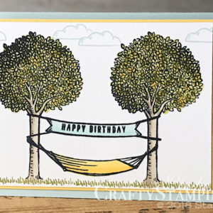 In The Trees Fun Fold | Stampin Up Demonstrator Linda Cullen | Crafty Stampin’ | Purchase your Stampin’ Up Supplies | In The Trees Stamp Set | Confetti Celebration Stamp Set | Stitched Shapes Framelits Dies | Brights Enamel Shapes | Stampin Blends markers