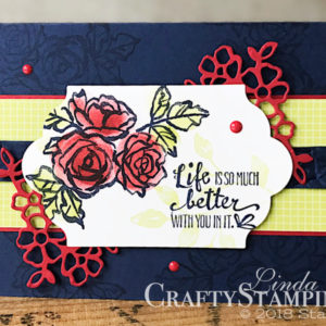 Coffee & Crafts Class: Tutti Frutti Petal Palette | Stampin Up Demonstrator Linda Cullen | Crafty Stampin’ | Purchase your Stampin’ Up Supplies | Petal Palette Stamp Set | Tutti Frutti Designer Series Paper | Lots of Labels Framelits Dies | Brights Enamel Shapes