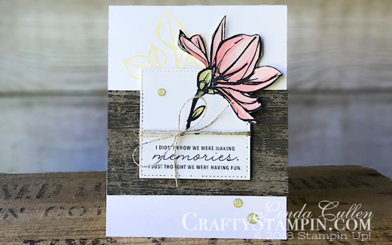 Coffee & Crafts Class: Remarkable You | Stampin Up Demonstrator Linda Cullen | Crafty Stampin’ | Purchase your Stampin’ Up Supplies | Remarkable You Stamp Set | Bookcase Builder Stamp Set | Stitched Shape Framelits | Glitter Enamel Dots