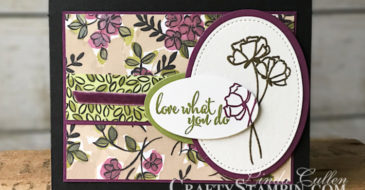 Coffee & Crafts Class: Share What You Love | Stampin Up Demonstrator Linda Cullen | Crafty Stampin’ | Purchase your Stampin’ Up Supplies | Share What You Love Gotta Have It All Bundle | Stitched Shapes Framelits Dies | Layering Ovals Framelits Dies | Stamparatus | Gold Embossing Powder