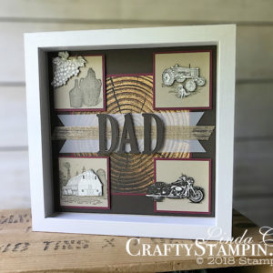 Stamp It Group 2018 Father's Day Blog Hop | Stampin Up Demonstrator Linda Cullen | Crafty Stampin’ | Purchase your Stampin’ Up Supplies | Heartland Stamp Set | One Wild Ride Stamp Set | Tuscan Vinyard stamp set | Wood Words Designer Series Paper | Large Letters Framelits Dies | Burlap Ribbon