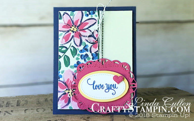 Coffee & Crafts Class: Garden Impressions Stitched Labels | Stampin Up Demonstrator Linda Cullen | Crafty Stampin’ | Purchase your Stampin’ Up Supplies | Enjoy Life Stamp Set | Stitched labels Framelits Dies | Garden Impressions Designer Series Paper | Silver Bakers Twine