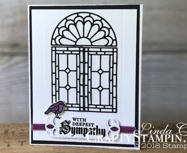 Painted Glass Sympathy | Stampin Up Demonstrator Linda Cullen | Crafty Stampin’ | Purchase your Stampin’ Up Supplies | Painted Glass Stamp Set | Stained Glass Thinlits Dies | Stitched Labels Framelits | Stampin Blends | Rich Razzleberry 1/4” Velvet Ribbon