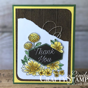 Pineapple Punch Accented Blooms | Stampin Up Demonstrator Linda Cullen | Crafty Stampin’ | Purchase your Stampin’ Up Supplies | Accented Blooms Stamp Set | Detailed Trio Punch | Tailored Tag Punch | Pinewood Planks Dynamic Impressions Folder | Linen Thread