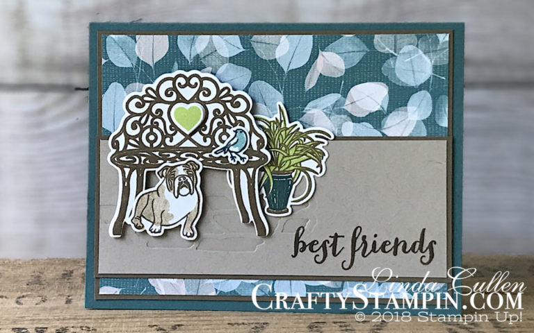 Sitting Pretty Best Friends | Stampin Up Demonstrator Linda Cullen | Crafty Stampin’ | Purchase your Stampin’ Up Supplies | Sitting Pretty stamp set | Nature’s Poem Designer Series Paper | Pretty Park Framelits Dies