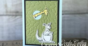 Animal Outing Peek-a-boo Giraffe | Stampin Up Demonstrator Linda Cullen | Crafty Stampin’ | Purchase your Stampin’ Up Supplies | Animal Outing Stamp Set | Animal Friends Thinlits Dies | Petal Burst Impressions Embossing Folder