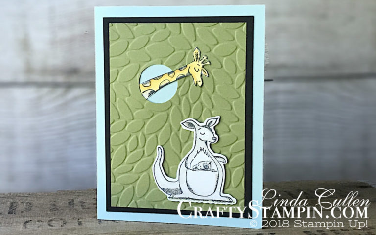 Animal Outing Peek-a-boo Giraffe | Stampin Up Demonstrator Linda Cullen | Crafty Stampin’ | Purchase your Stampin’ Up Supplies | Animal Outing Stamp Set | Animal Friends Thinlits Dies | Petal Burst Impressions Embossing Folder