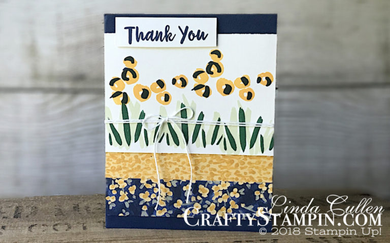 Abstract Impressions Navy Thank You | Stampin Up Demonstrator Linda Cullen | Crafty Stampin’ | Purchase your Stampin’ Up Supplies | Abstract Impressions Stamp Set | Garden Impressions Designer Series Paper | Whisper White Solid Baker’s Twine
