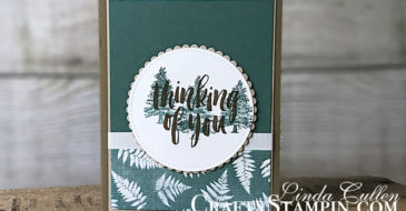 Rooted in Nature Thinking of You | Stampin Up Demonstrator Linda Cullen | Crafty Stampin’ | Purchase your Stampin’ Up Supplies | Rooted In Nature Stamp Set | Nature’s Poem Designer Series Paper | Layering Circle Framelit Dies | Whisper White 3/8” Classic Weave Ribbon