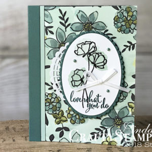 Love What You Do - Mint | Stampin Up Demonstrator Linda Cullen | Crafty Stampin’ | Purchase your Stampin’ Up Supplies | Love What You Do Stamp Set | Layering Ovals Framelits | Share What You Love Specialty Designer Series | Pearlized Doilies | Share What You Love Artisan Pearls