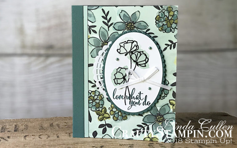 Love What You Do - Mint | Stampin Up Demonstrator Linda Cullen | Crafty Stampin’ | Purchase your Stampin’ Up Supplies | Love What You Do Stamp Set | Layering Ovals Framelits | Share What You Love Specialty Designer Series | Pearlized Doilies | Share What You Love Artisan Pearls