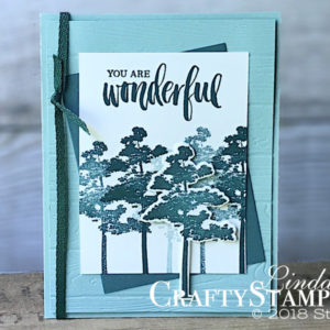 Rooted In Nature - Tranquil Trees | Stampin Up Demonstrator Linda Cullen | Crafty Stampin’ | Purchase your Stampin’ Up Supplies | Rooted in Nature Stamp Set | Nature’s Roots Framelits | Pinewood Planks Dynamic Impressions Folder | Metallic Ribbon Combo Pack | Wink of Stella
