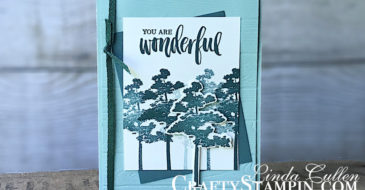 Rooted In Nature - Tranquil Trees | Stampin Up Demonstrator Linda Cullen | Crafty Stampin’ | Purchase your Stampin’ Up Supplies | Rooted in Nature Stamp Set | Nature’s Roots Framelits | Pinewood Planks Dynamic Impressions Folder | Metallic Ribbon Combo Pack | Wink of Stella