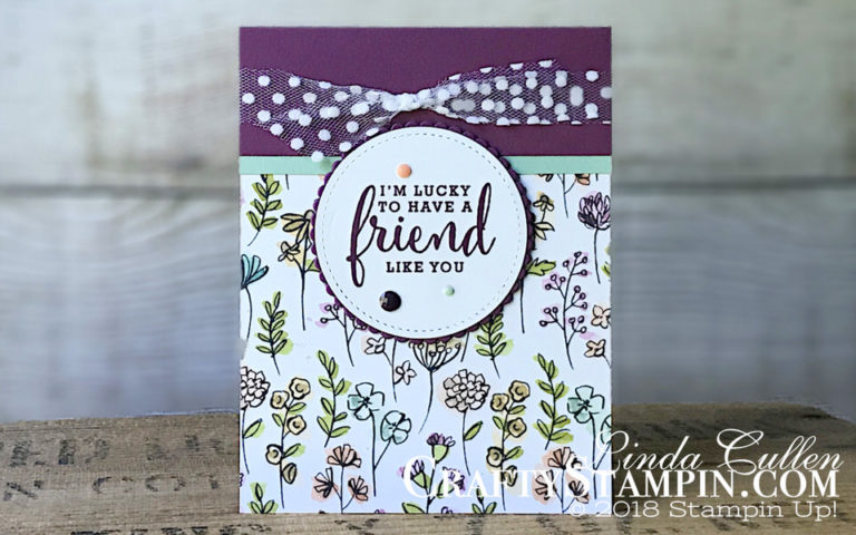 Love What You Do - Friend Like You | Stampin Up Demonstrator Linda Cullen | Crafty Stampin’ | Purchase your Stampin’ Up Supplies | Love What You DO stamp set | Share What You Love Designer Series Paper | Faceted Dots | Whisper White 5/8 Polka Dot Tulle Ribbon