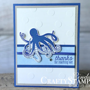 Sea of Texture Blueberry Bushel Octopus | Stampin Up Demonstrator Linda Cullen | Crafty Stampin’ | Purchase your Stampin’ Up Supplies | Sea of Texture Stamp Set | Under the Sea Framelit Dies | Polka Dot Basic Embossing Folder | Tranquil Textures Designer Series Paper