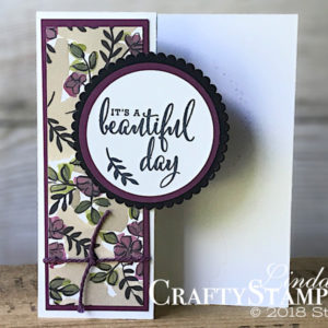Love What You Do - Beautiful Day Z-fold | Stampin Up Demonstrator Linda Cullen | Crafty Stampin’ | Purchase your Stampin’ Up Supplies | Love What You Do Stamp Set | Share What You Love Specialty Designer Series Paper | Layering Circles Framelits