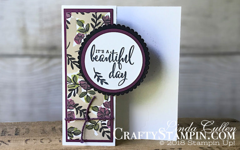 Love What You Do - Beautiful Day Z-fold | Stampin Up Demonstrator Linda Cullen | Crafty Stampin’ | Purchase your Stampin’ Up Supplies | Love What You Do Stamp Set | Share What You Love Specialty Designer Series Paper | Layering Circles Framelits