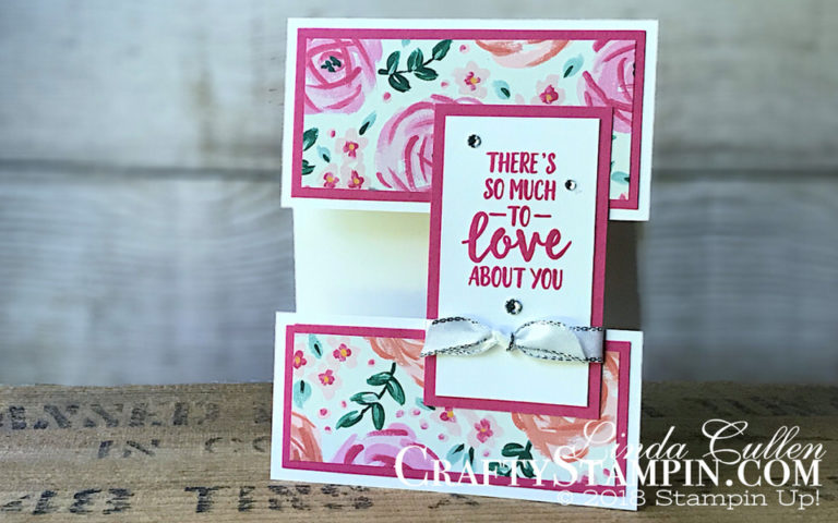 Abstract Impressions - Fun Fold to Love | Stampin Up Demonstrator Linda Cullen | Crafty Stampin’ | Purchase your Stampin’ Up Supplies | Abstract Impressions Stamp Set | Garden Impressions Designer Series Paper | Silver 3/8” Metallic Edge Ribbon