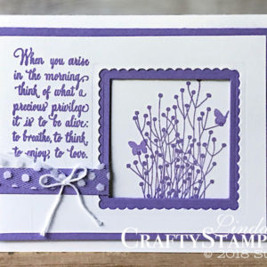 Enjoy Life Precious Privilege | Stampin Up Demonstrator Linda Cullen | Crafty Stampin’ | Purchase your Stampin’ Up Supplies | Enjoy Life Stamp Set | Whisper White Polka Dot Tulle Ribbon | Layering Squares Framelits