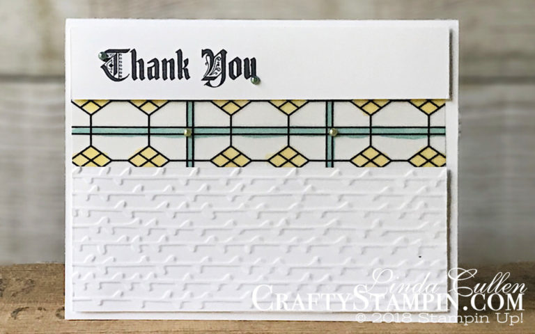 Painted Glass Thank You Window | Stampin Up Demonstrator Linda Cullen | Crafty Stampin’ | Purchase your Stampin’ Up Supplies | Painted Glass Stamp Set | Petal Pair Embossing Folder | Graceful Glass Designer Vellum
