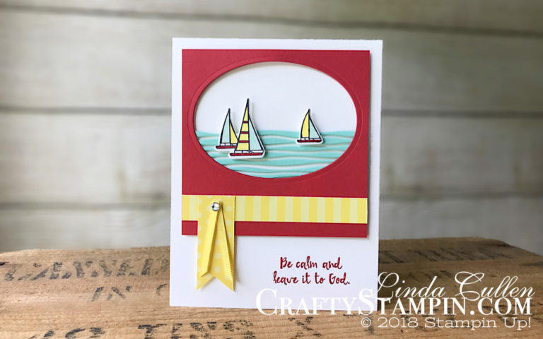Coffee & Crafts Class: Lilypad Lake - Be Calm | Stampin Up Demonstrator Linda Cullen | Crafty Stampin’ | Purchase your Stampin’ Up Supplies | Lilypad Lake Stamp Set | 2018 -2010 In Color Designer Series Paper | Lakeside Framelits | Layered Oval Framelits