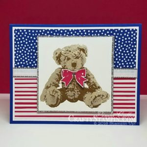 Happy 4th of July - Patriotic Baby Bear | Stampin Up Demonstrator Linda Cullen | Crafty Stampin’ | Purchase your Stampin’ Up Supplies | Baby Bear Stamp Set | Silver 3/8” Metallic Edge Ribbon | In Color 2018 - 2020 Designer Series Paper