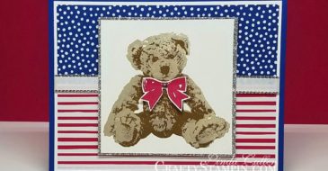 Happy 4th of July - Patriotic Baby Bear | Stampin Up Demonstrator Linda Cullen | Crafty Stampin’ | Purchase your Stampin’ Up Supplies | Baby Bear Stamp Set | Silver 3/8” Metallic Edge Ribbon | In Color 2018 - 2020 Designer Series Paper