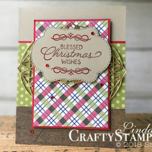 Stamp It Group 2018 Christmas in July Blog Hop | Stampin Up Demonstrator Linda Cullen | Crafty Stampin’ | Purchase your Stampin’ Up Supplies | Night in Bethlehem Stamp Set | Time for Tea Stamp Set | Under the Mistletoe Designer Series Paper | Stitched Seasons Framelits Dies | Beautiful Layers Thinlits Dies | Red Rhinestones Basic Jewels